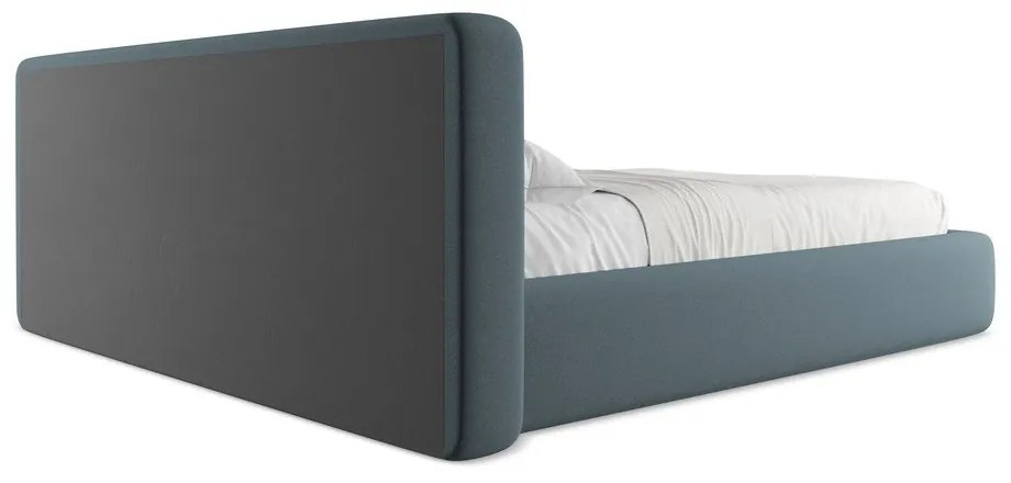 Pat matrimonial albastru tapițat cu spațiu de depozitare cu somieră 180x200 cm Kiana – Makamii