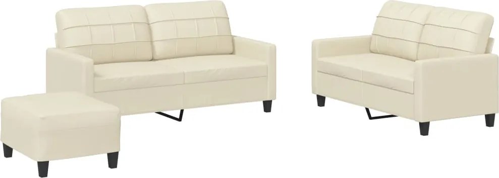 vidaXL Set de canapele cu perne, 3 piese, crem, piele ecologică