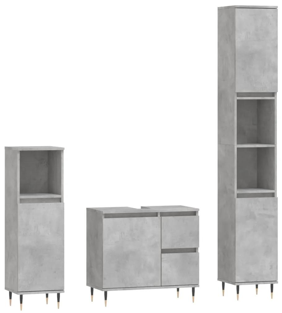 3190217 vidaXL Set mobilier de baie, 3 piese, gri beton, lemn compozit