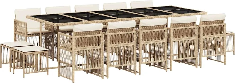 vidaXL Set mobilier de grădină cu perne, 15 piese, bej, poliratan