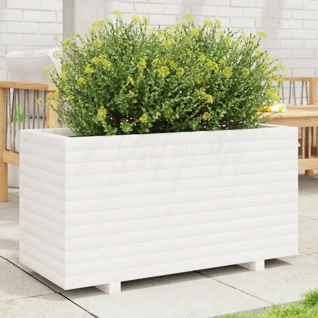 vidaXL Jardinieră de grădină, alb, 90x40x49,5 cm, lemn masiv de pin