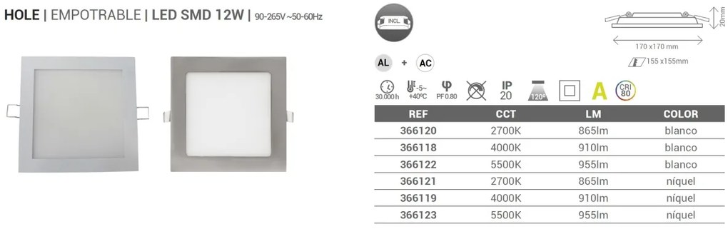 Spot LED incastrabil tavan 17cm Hole nickel 12W 2700K 366121 SU
