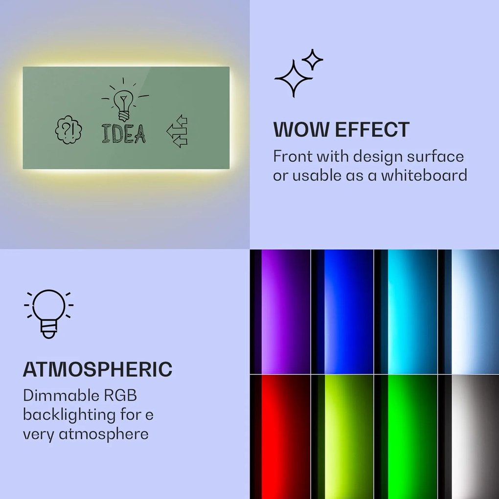 Klarstein Mojave1000 smart, încălzitor inteligent, 2 în 1, Convector cu infraroșu, 120x60cm, 1000W, iluminat RGB