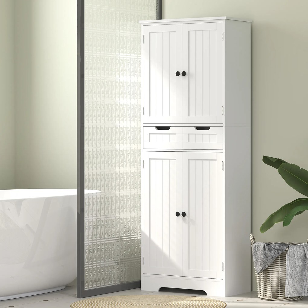 HOMCOM Mobilier de baie cu sertar, dulap cu uși, raft reglabil, 60 x 30 x 160 cm, alb | Aosom Romania