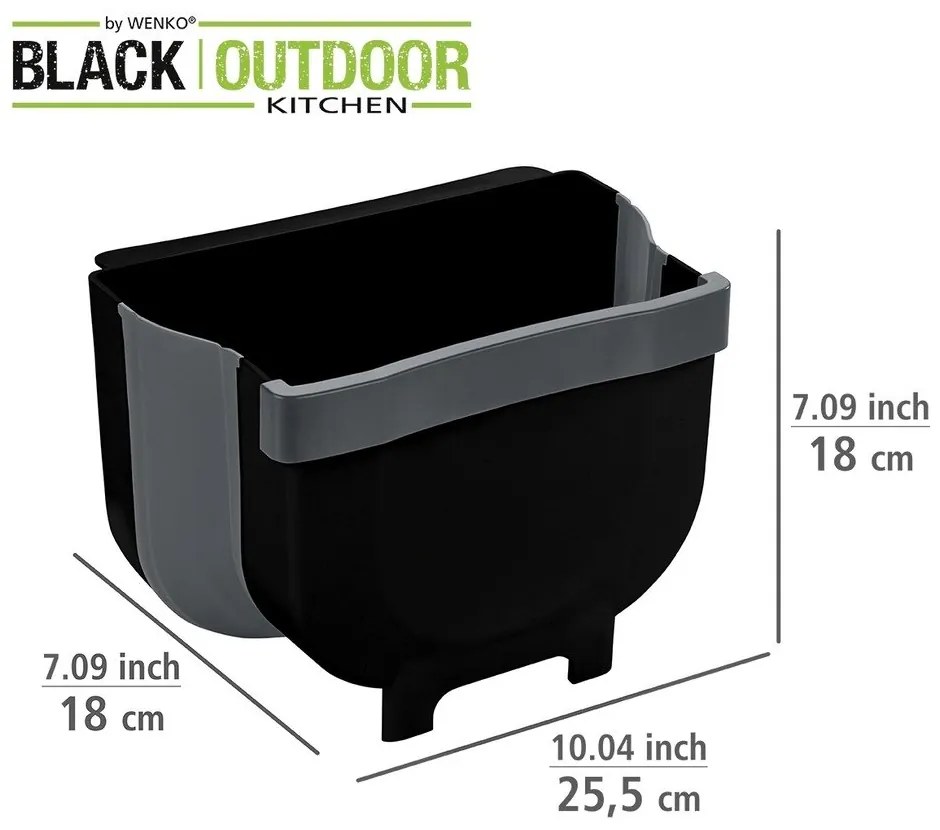 Coș de gunoi suspendat Wenko Black Outdoor Kitchen Fago, 5 l, negru