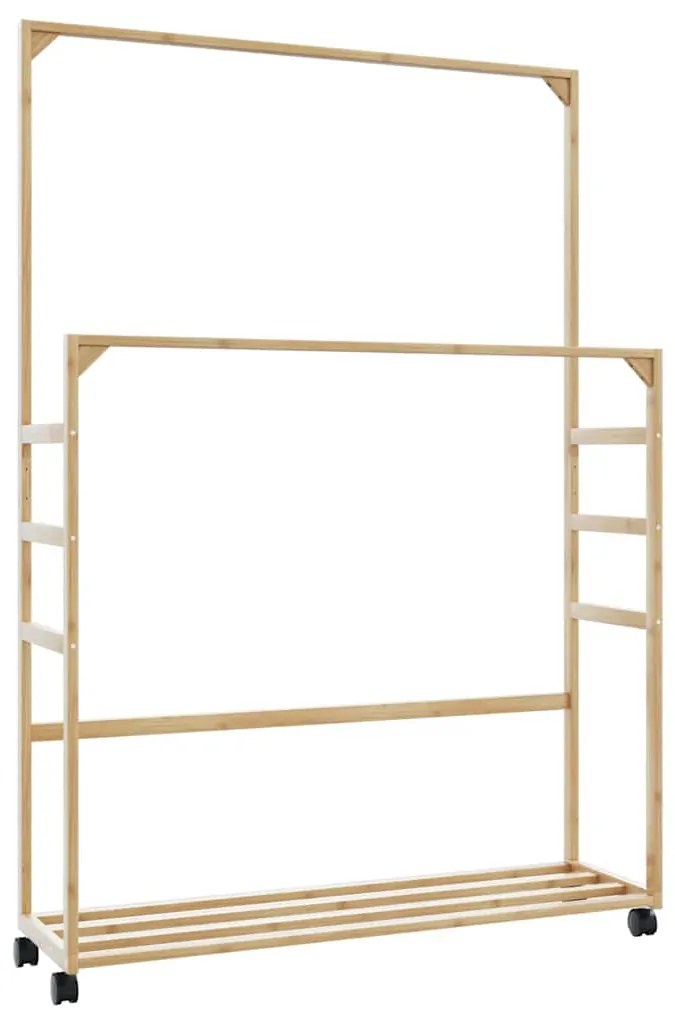 vidaXL Suport pentru haine cu rafturi și roți 90x35x155 cm bambus