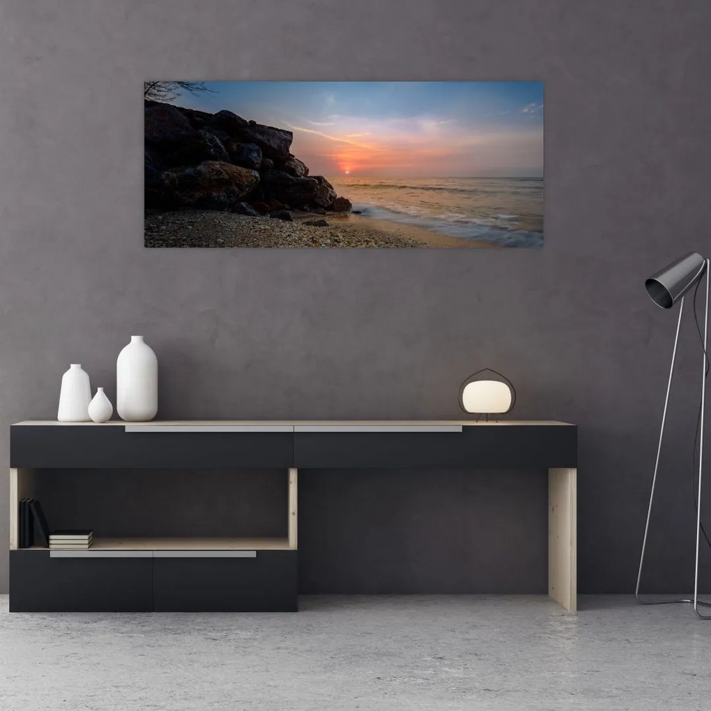 Tablou apusului de soare pe plajă (120x50 cm)