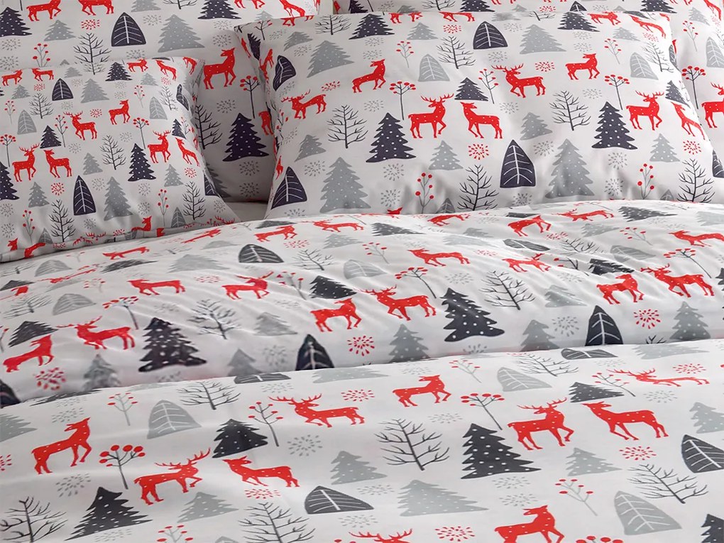 Lenjerie de pat flanelata RED DEERS AND TREES albă Dimensiune lenjerie de pat: 70 x 90 cm | 140 x 200 cm