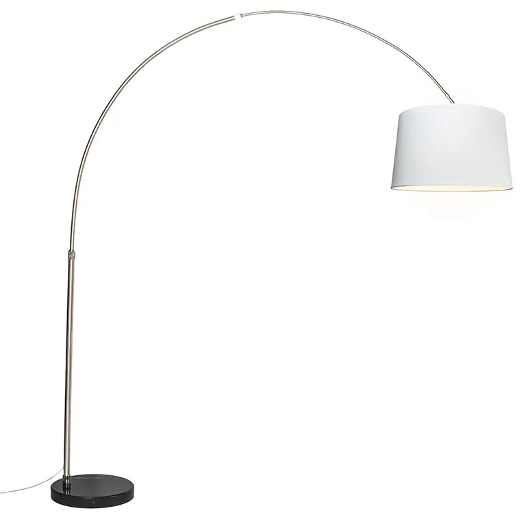 Lampă cu arc din oțel cu abajur din stofă alb 45 cm - XXL