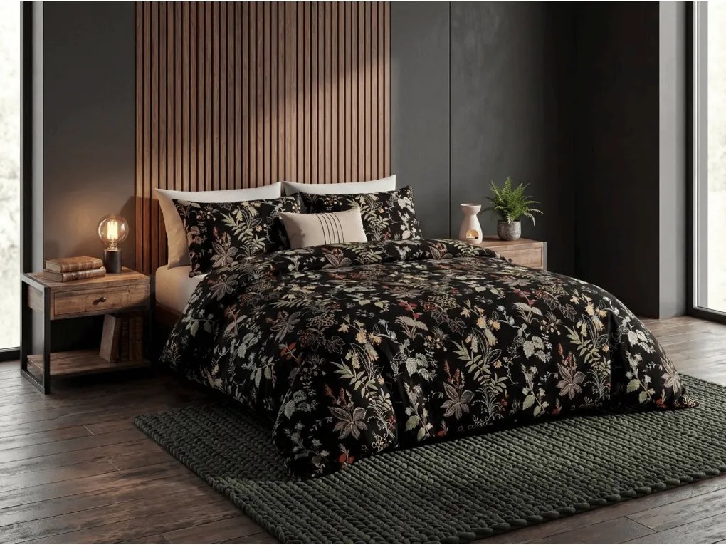 Lenjerie de pat din bumbac Renforce FLORWELLA negru Dimensiune lenjerie de pat: 2 buc 70 x 90 cm | 200 x 220 cm
