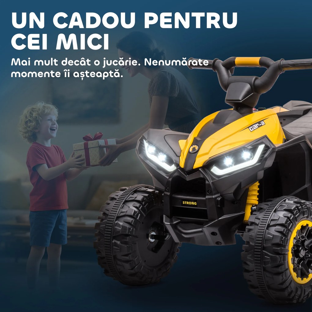 HOMCOM ATV Electric Copii Galben 3-5 ani cu muzica faruri LED cauciucuri late claxon masina | Aosom Romania