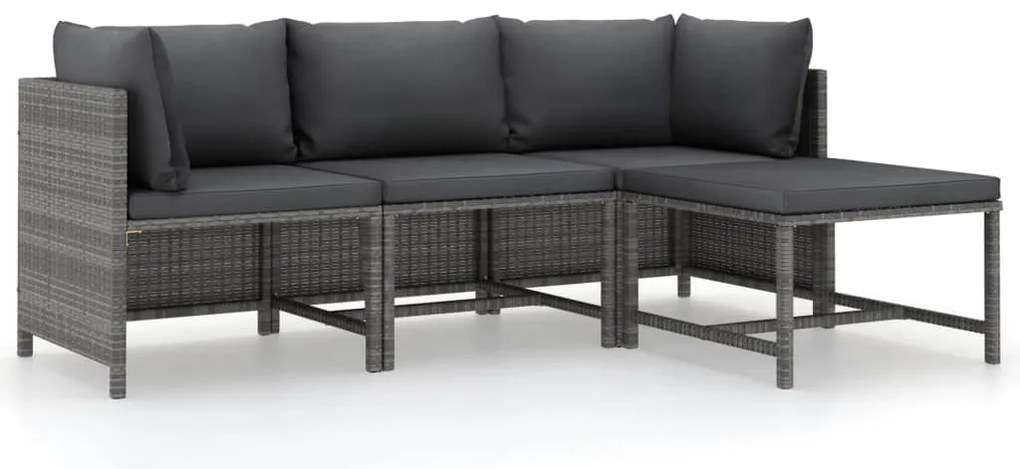 vidaXL Set mobilier de grădină cu perne, 4 piese, gri, poliratan