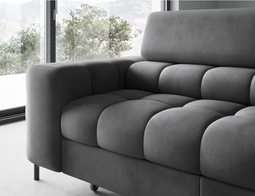 Colțar gri închis extensibil/cu spațiu de depozitare cu tapițerie din catifea (cu colț pe partea dreaptă/în formă de ”L”) Ferucce – ELTAP