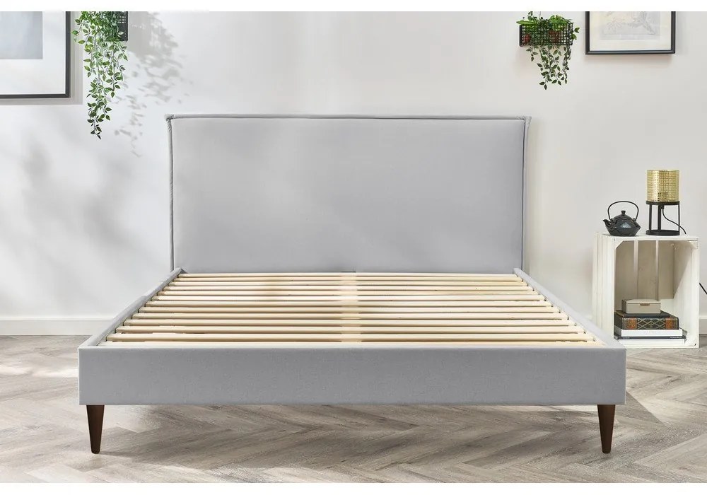 Pat matrimonial 180x200 cm gri deschis tapițat cu somieră Sary – Bobochic Paris