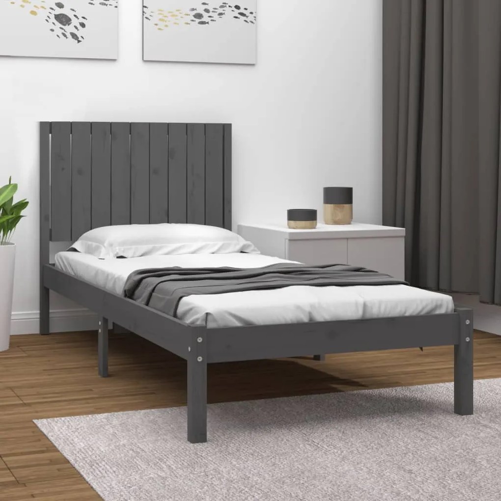 3104380 vidaXL Cadru de pat single, gri, 90x190 cm, lemn masiv de pin