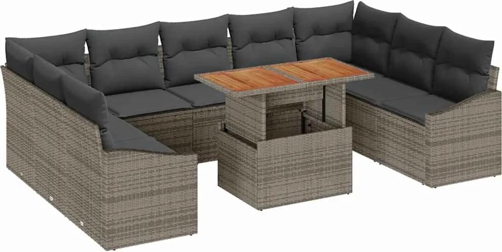 vidaXL Set de canapele pentru grădină 10 pcs Gri Rattan poli