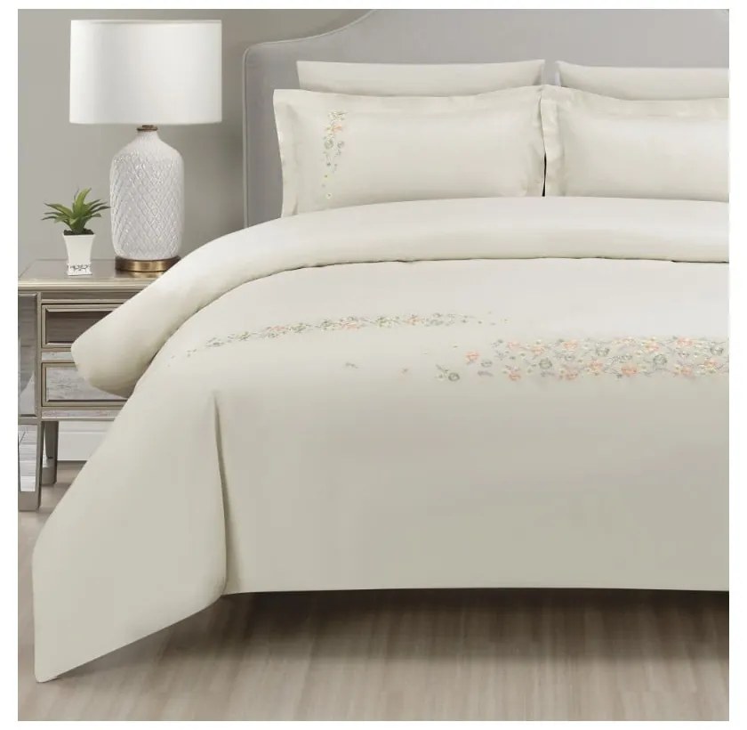 Lenjerie de pat crem din bumbac satinat pentru pat de o persoană cu cearceaf inclus, cu 6 piese 140x200 cm Maison Bloom – Mila Home Luxury