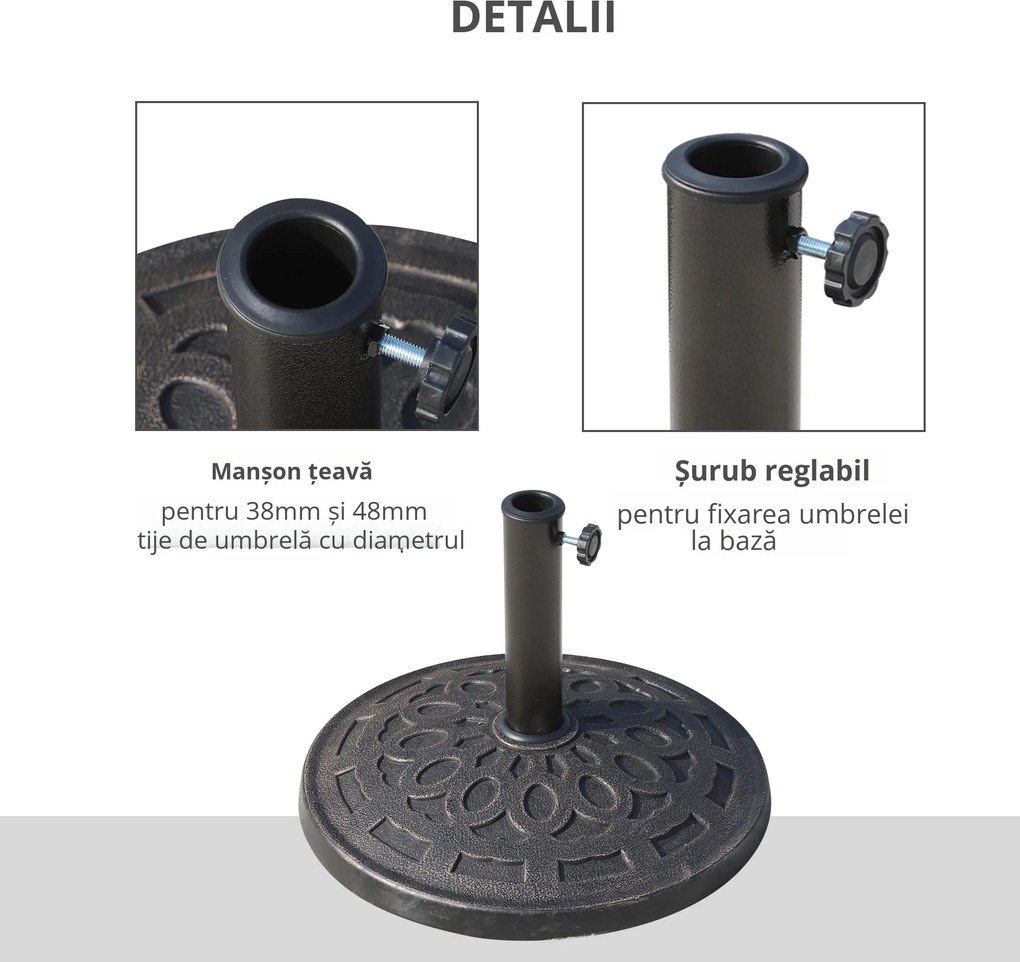 Outsunny Bază pentru Umbrelă, Stabilă, din Rășină, Design Atractiv, Φ48.5cm, pentru Stâlpi 38-48mm, Bronz | Aosom Romania