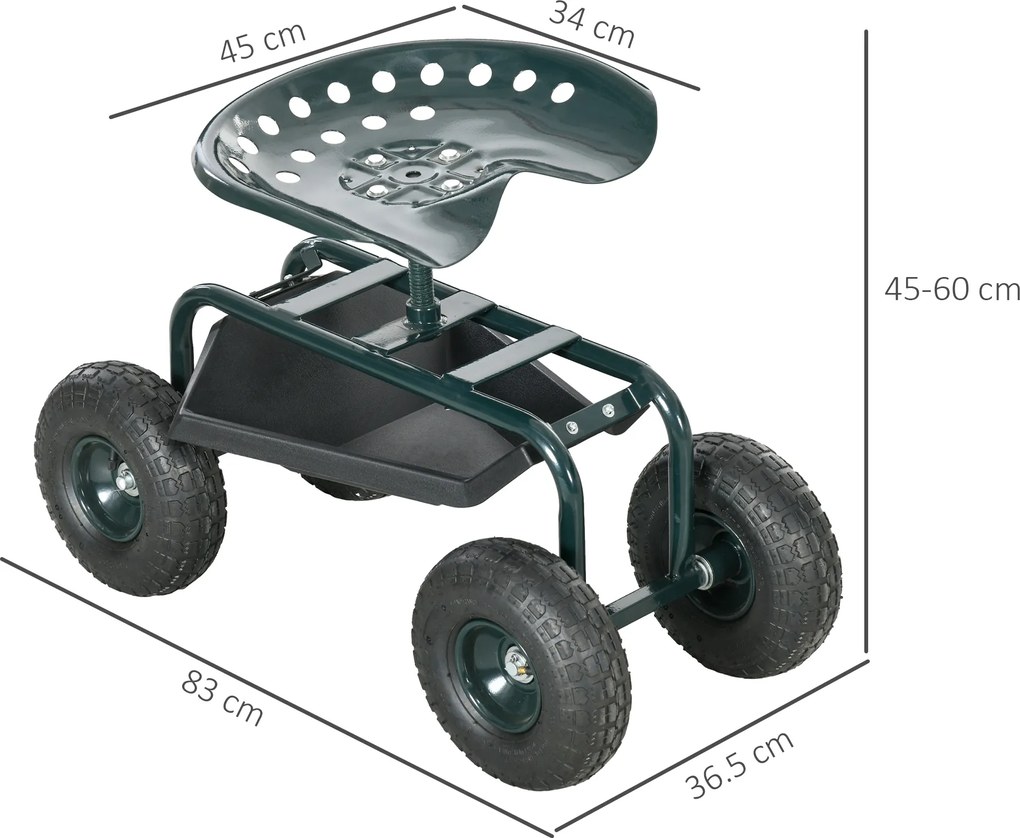 Outsunny Cărucior de Grădină cu Șezut Rotativ, Tavă pentru Unelte și Înălțime Reglabilă, pentru Terasă și Curte | Aosom Romania
