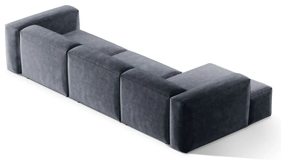 Colțar albastru prăfuit cu tapițerie din catifea reiată (cu colț pe partea stângă/cu șezlong) Bergamo – Cosmopolitan Design