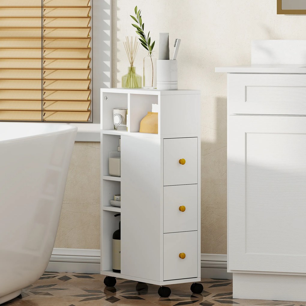 HOMCOM Unitate de Stocare pentru Baie Slim cu Roți - Alb | Aosom Romania