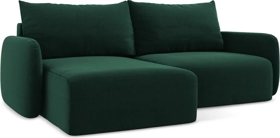 Colțar verde închis extensibil/cu spațiu de depozitare cu tapițerie din catifea (cu colț pe partea stângă/cu șezlong) Kalena – Makamii