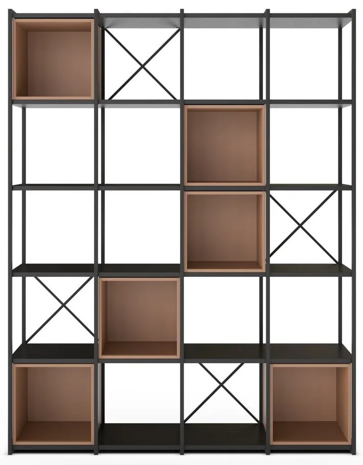 Bibliotecă neagră/cărămizie 140x179 cm Anya – Marckeric