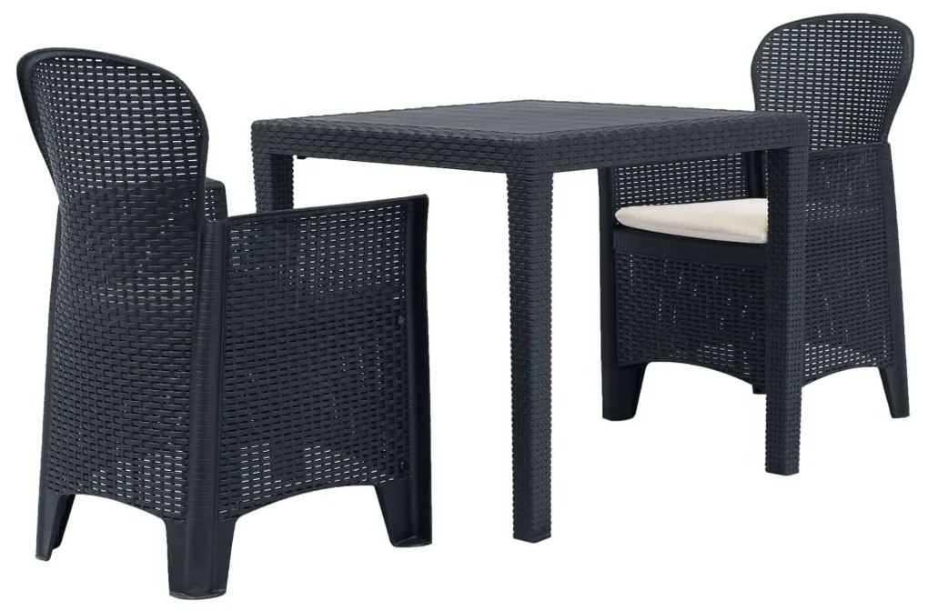 vidaXL Set mobilier bistro, 3 piese, antracit, plastic, aspect ratan