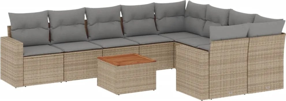 vidaXL Set canapele de grădină, 10 piese, cu perne, bej, poliratan