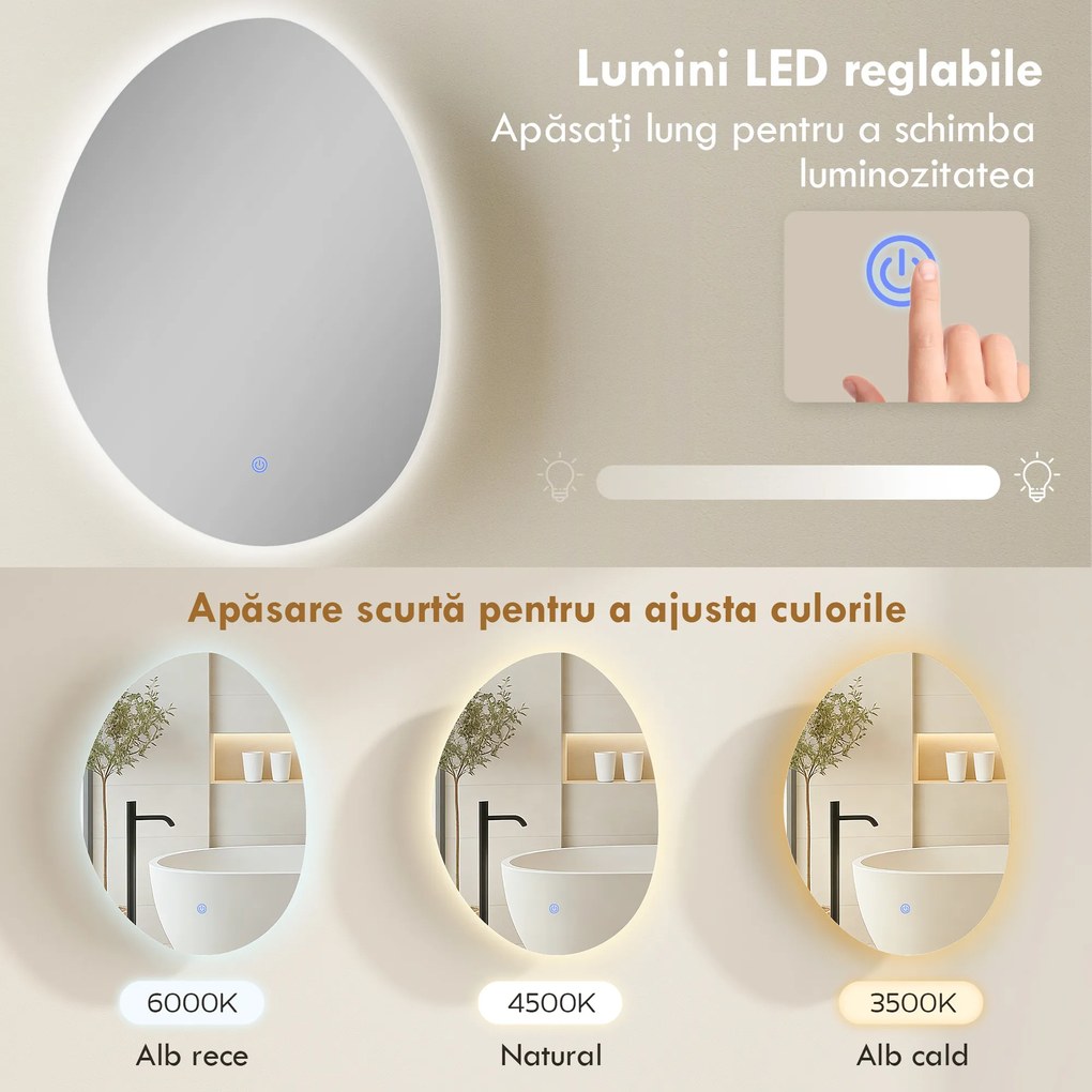 HOMCOM Dulap Baie LED, Anti-Condens, Iluminare Reglabilă 3 Tonuri, Alb, Montare pe Perete | Aosom Romania