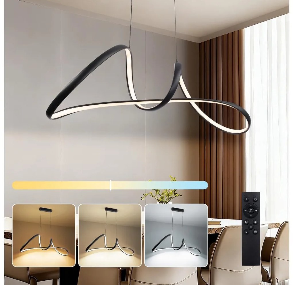 Brilagi-LED Lampă suspendată LED dimabilă pe cablu TWISTER LED/60W/230V 3000-6000K neagră+telecomandă