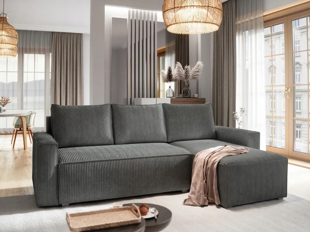 OFERTA Canapea de colt gri SMART COSARO, reversibila + 2 perne CADOU II. calitate