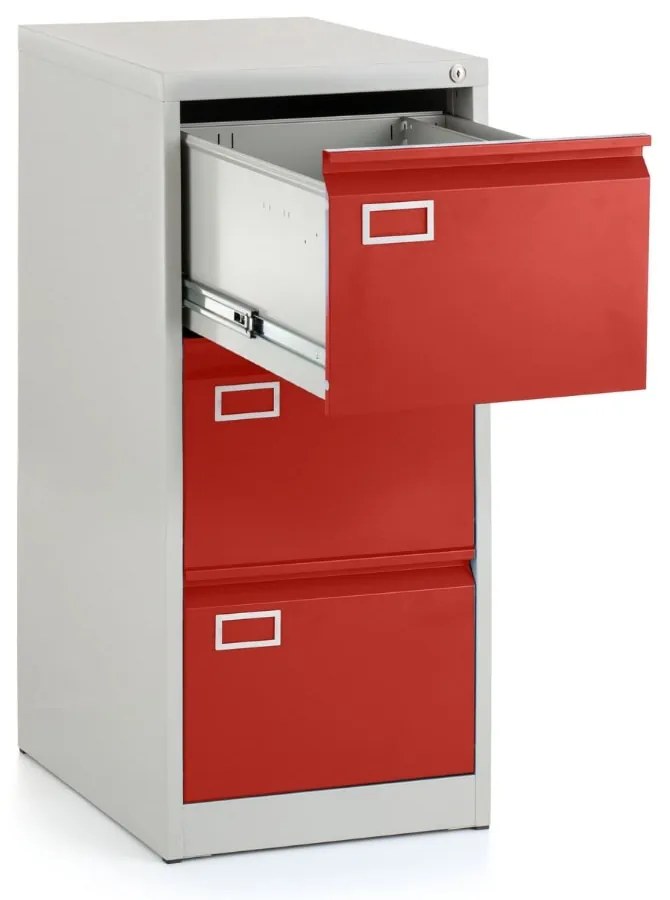 Dosar metalic A4 - 3 sertare, 45,5 x 62 x 101,5 cm, incuietoare cilindrica, rosu - ral 3000