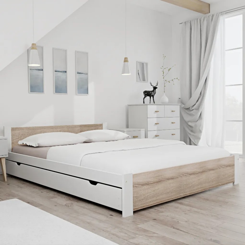 OFERTA Pat IKAROS 160 x 200 cm, alb/stejar sonoma II.calitate Saltele: Fara saltea, Somiera pat: Fara somiera