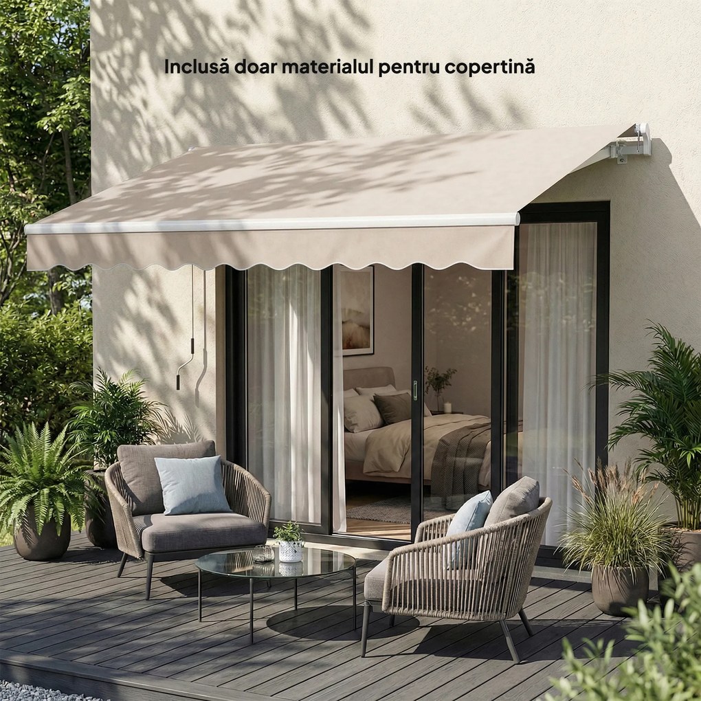 Outsunny Material de Înlocuire pentru Cort Retractabil, Poliester UV 50+, 3.5x2.5 m, Crem, pentru Balcon, Terasă, Grădină, 337x250 cm | Aosom Romania