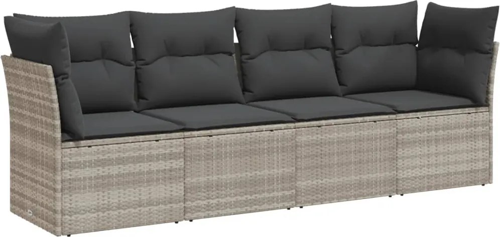 vidaXL Set canapea de grădină cu perne, 4 piese, gri deschis poliratan