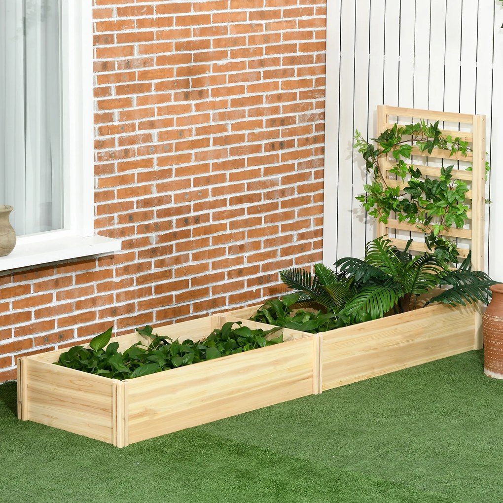 Outsunny Strat Înălțat pentru Grădină cu Spalier și Fund Deschis, 230x60x110 cm, Lemn Natural | Aosom Romania