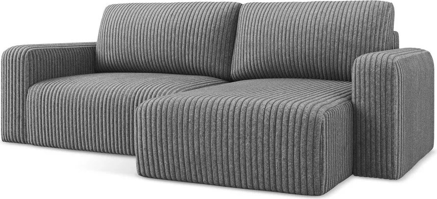 Colțar gri extensibil/cu spațiu de depozitare cu tapițerie din catifea reiată (cu colț pe partea dreaptă/cu șezlong) Kona – Makamii