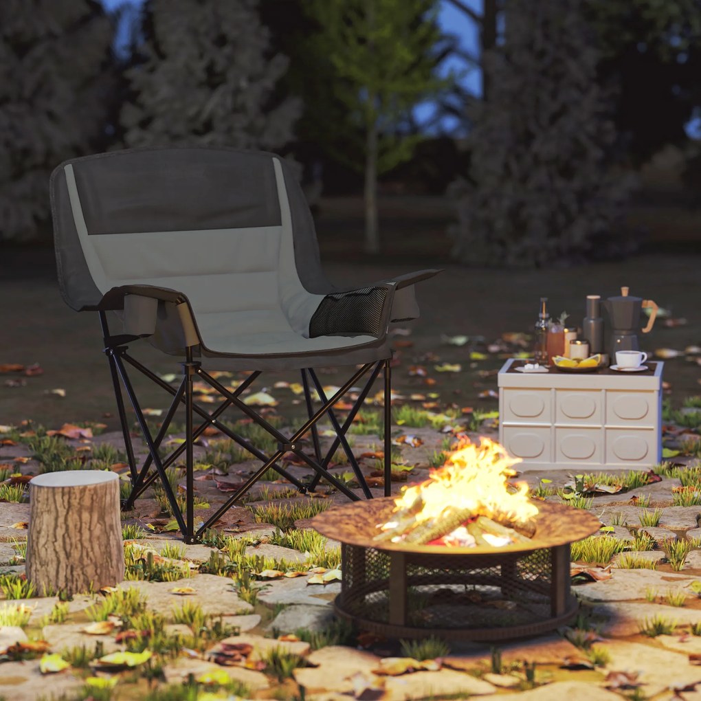 Outsunny Scaun de Camping Pliabil cu 2 Suporturi pentru Pahare și Buzunare Laterale, 99x71x103 cm, Gri | Aosom Romania