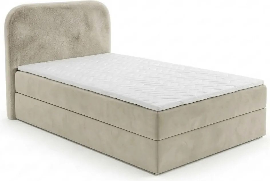 Pat tapițat boxspring FORENA 90x200 cm crem Saltea: Saltea cu arcuri Bonell