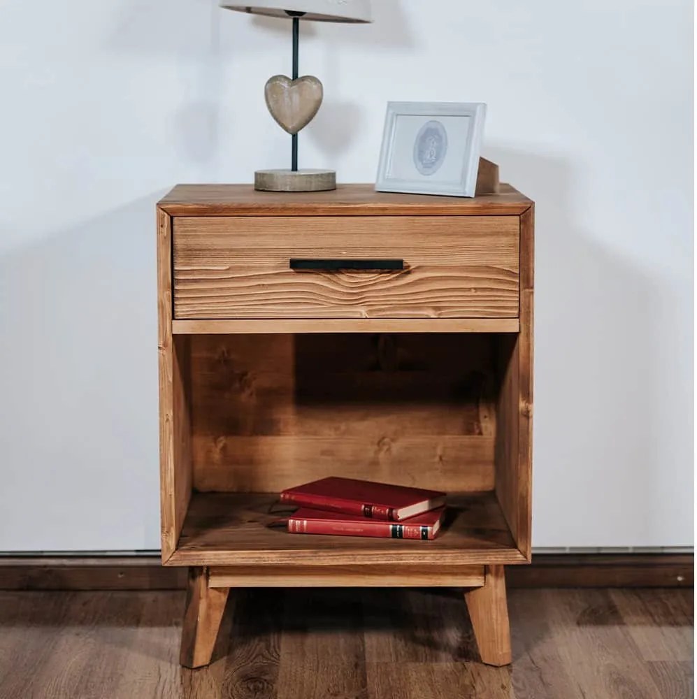 Noptieră lemn masiv Timeless 1 Sertar 1 Nisă Whisky, 50 × 40 × 64 cm
