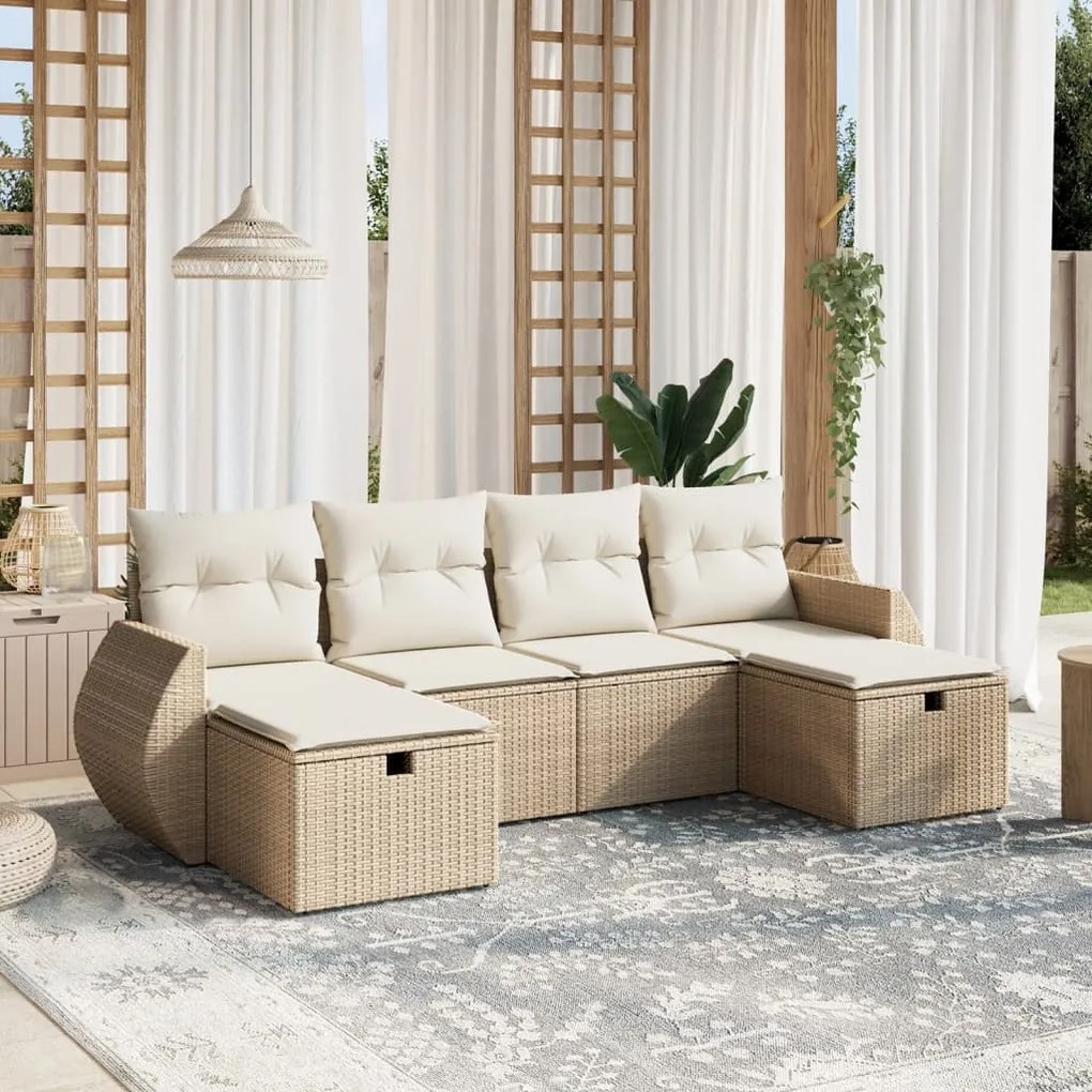 vidaXL Set canapele de grădină cu perne, 6 piese, bej, poliratan