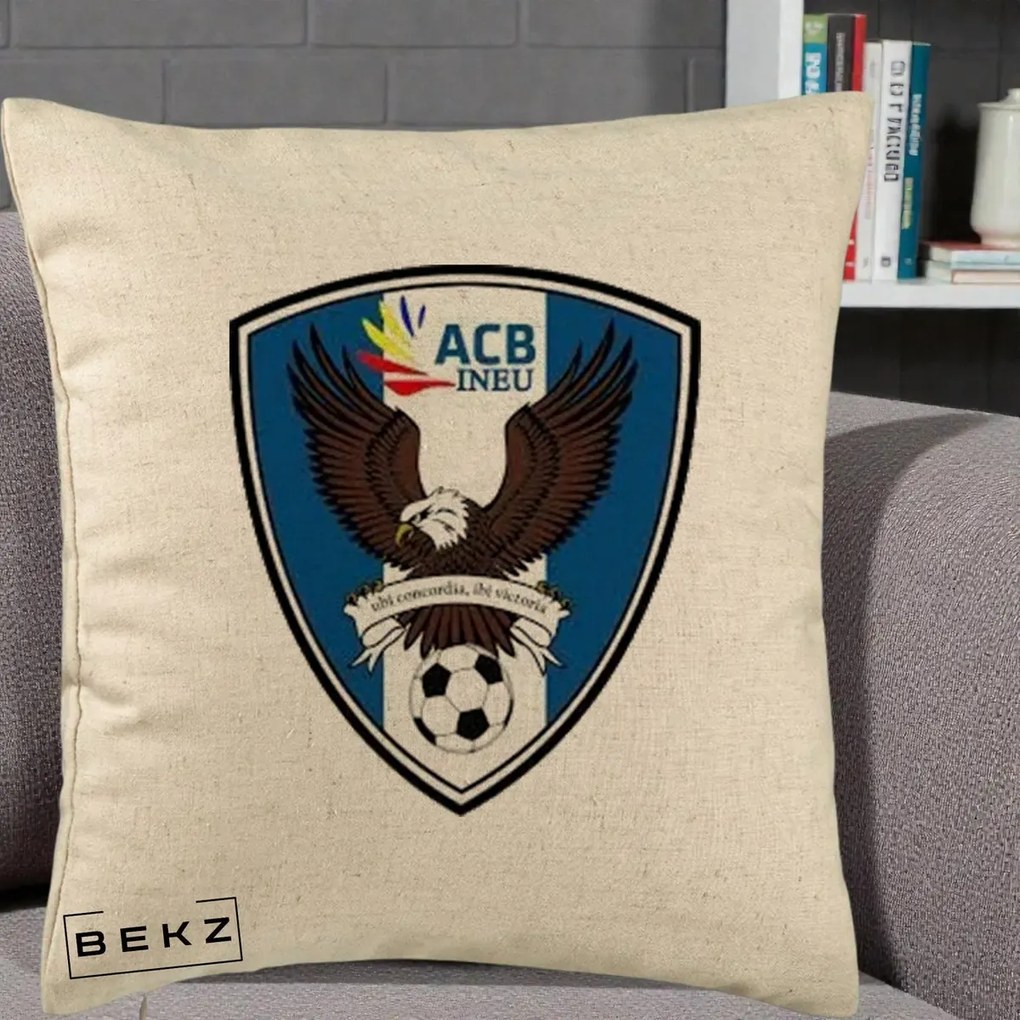 Perna Personalizata ACB Ineu Fotbal, 40x40 cm, Bej, Husa Detasabila, Perna Inclusa, BEKZ®