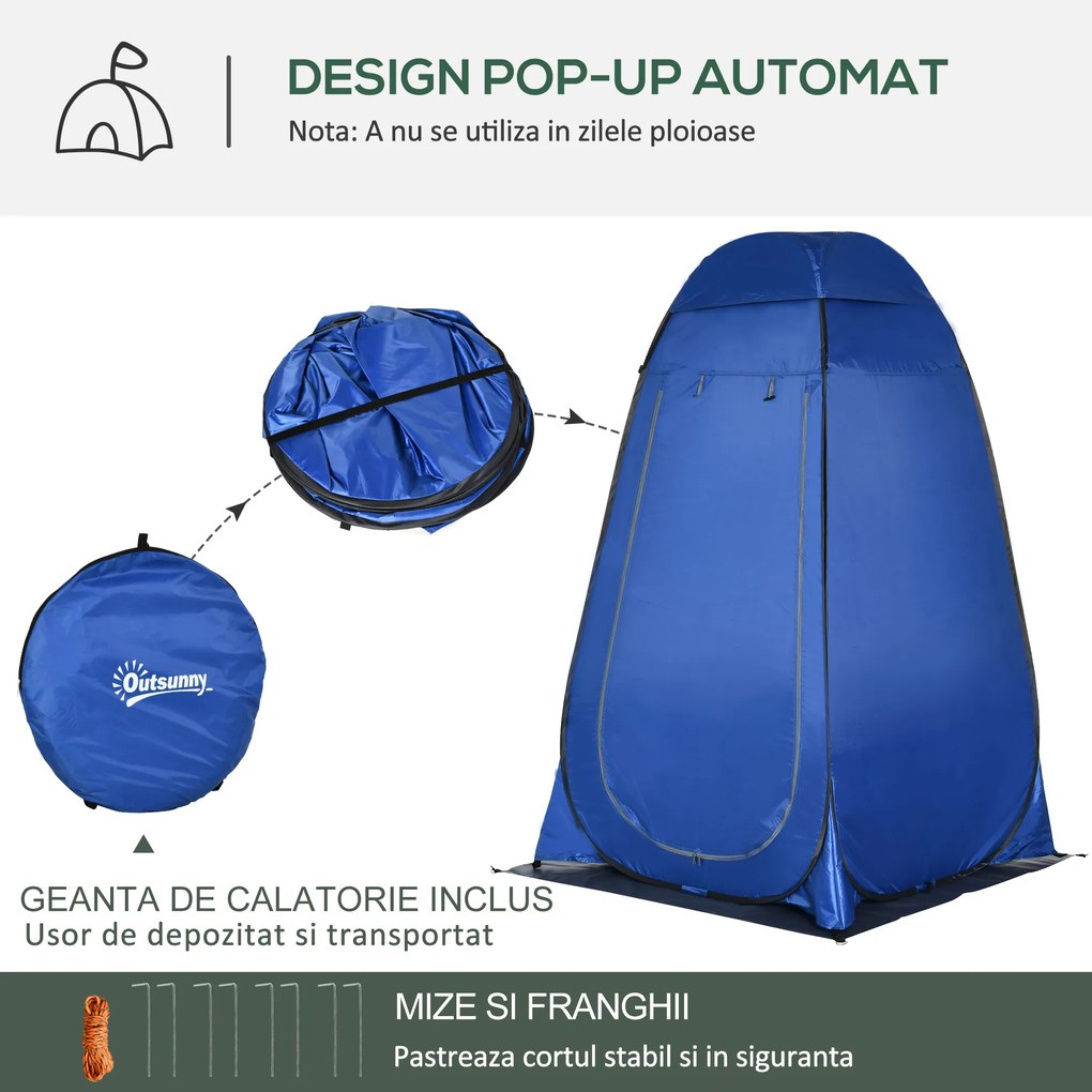 Outsunny Cort de Duș pentru Camping cu Ușă cu Fermoar, Geantă de Transport și Buzunar, 126x124x189 cm, Albastru Închis | Aosom Romania