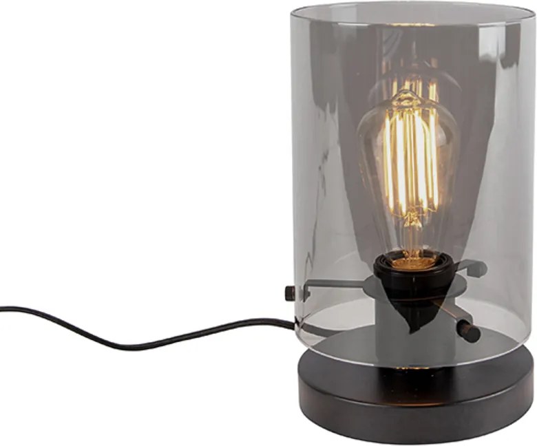 Lampa de masă de design neagră cu sticlă fumurie - Dome