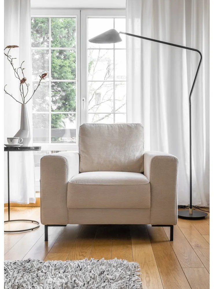 Fotoliu bej cu tapițerie din catifea reiată Lofty Lilly – Miuform