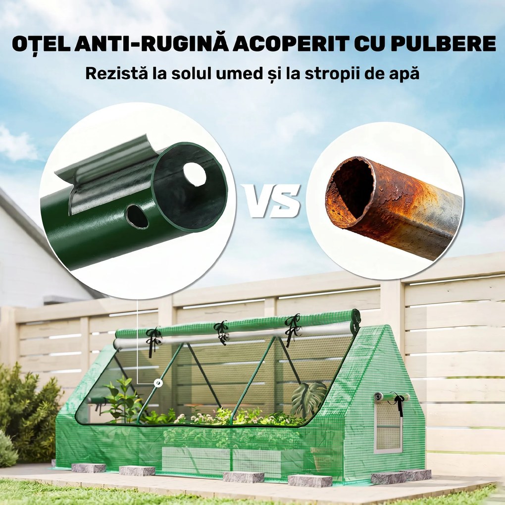 Outsunny Seră de Grădină cu 2 Ferestre Laterale și Fereastră Centrală Rulantă, din Oțel, PE și PP, 240x90x90 cm, Verde | Aosom Romania