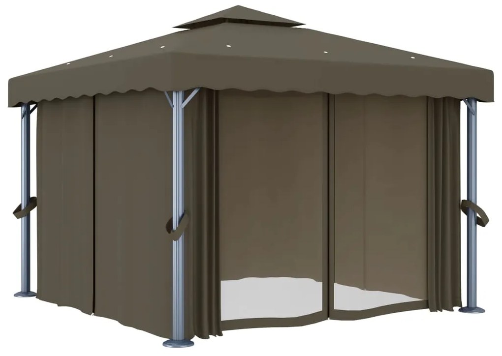 Pavilion cu perdea  sir de lumini LED, gri taupe, 3x3 m Gri taupe, 3 x 3 m