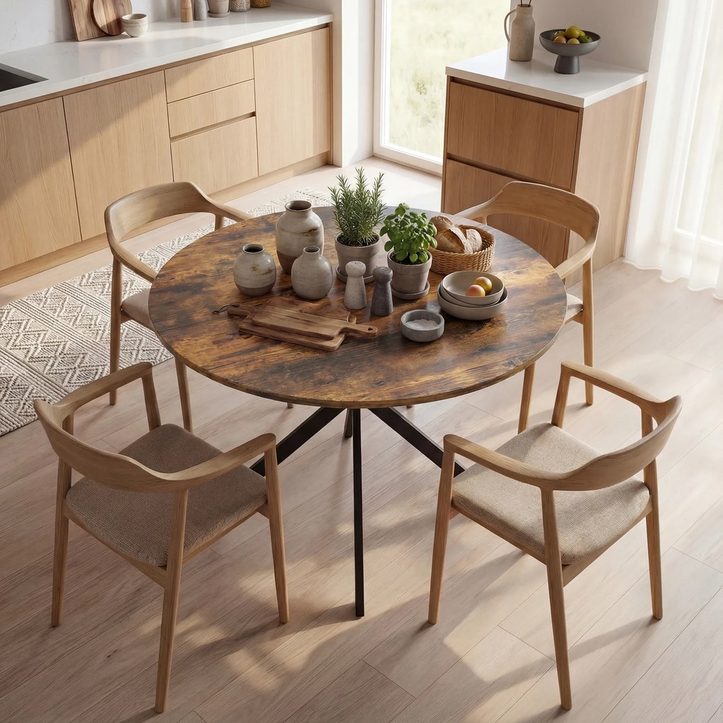 HOMCOM Masă rotundă pentru 4 persoane, masă de bucătărie în stil industrial cu picioare din oțel, pentru sufragerie, bucătărie, Maro rustic | Aosom Romania