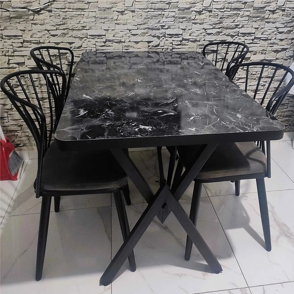 Masa bucatarie texturata, negru marmorat, 120x80x75 cm, A0102